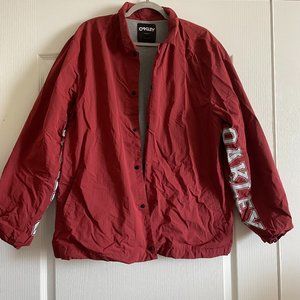 Oakley Red Custom Fit Large Logo Print on Sleeves Windbreaker Jacket Size 2XL